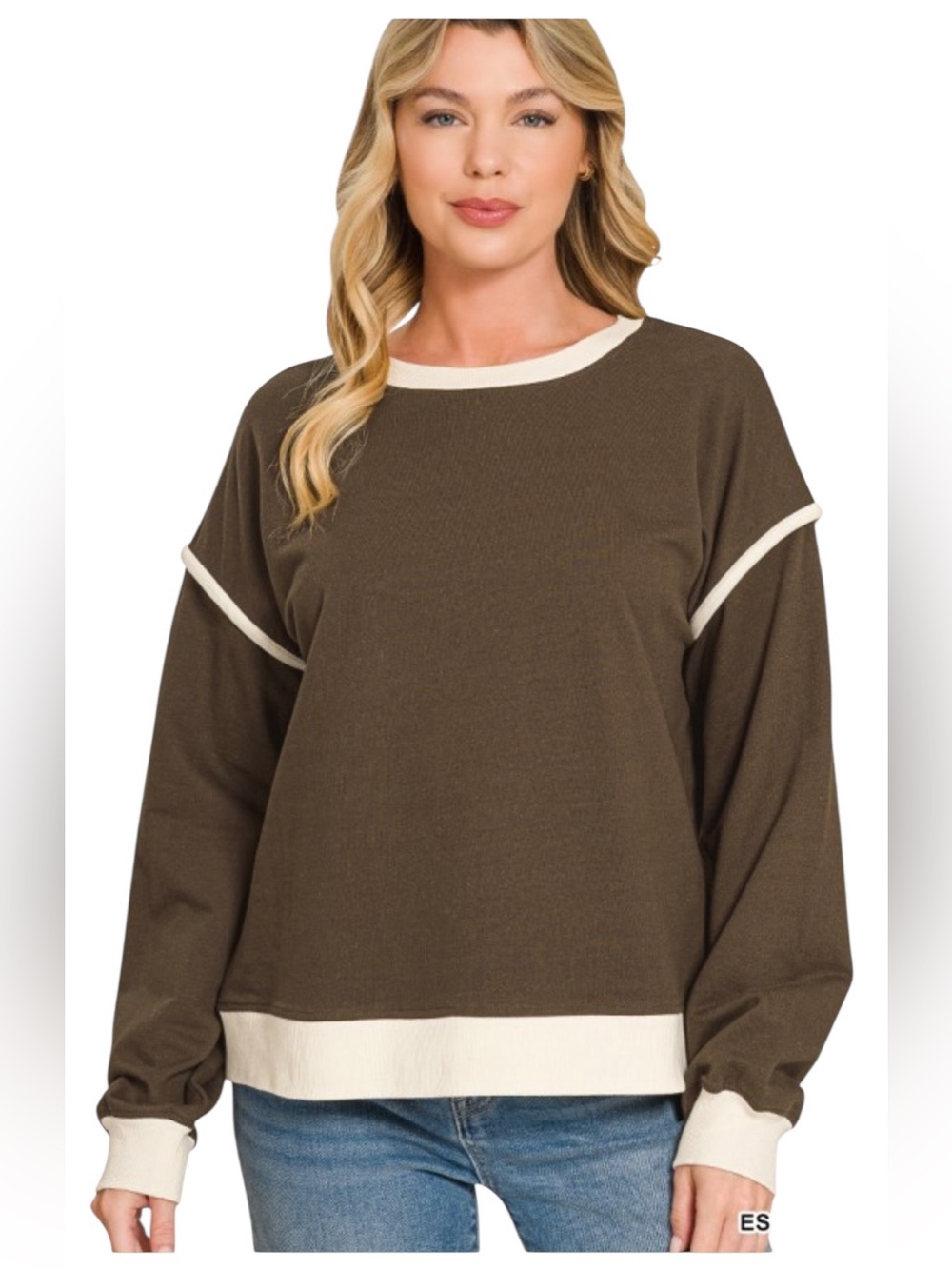 Zenana Espresso Brown French Terry Cotton Long Sleeve Pullover Top
